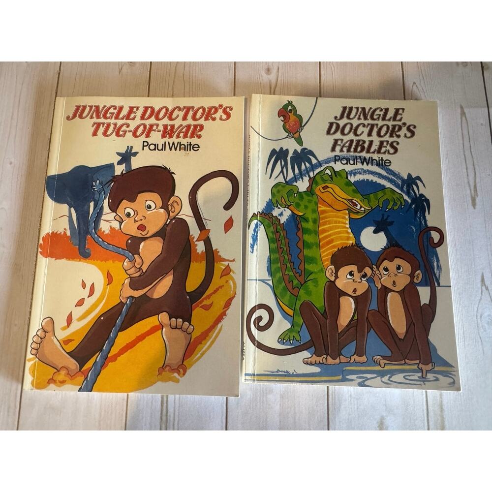 Vintage Jungle Doctor's Fables & Tug-of-War Books Set Paul White Bundle